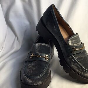 Sam Edelman Velvet and leather ladies chunky shoes size 7 Loafers LUG Sole